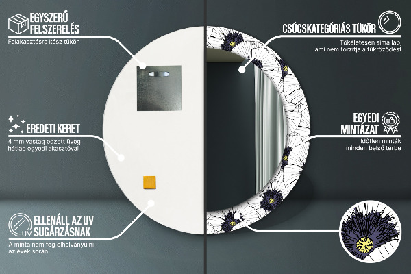 Kerek tükör díszítéssel Lineáris virágok kompozíciója