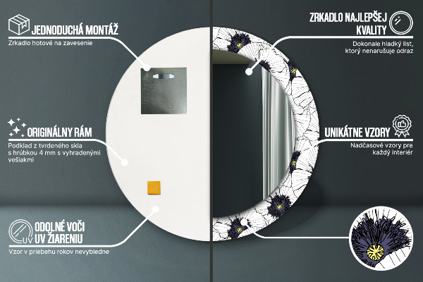 Kerek tükör díszítéssel Lineáris virágok kompozíciója