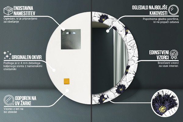 Kerek tükör díszítéssel Lineáris virágok kompozíciója