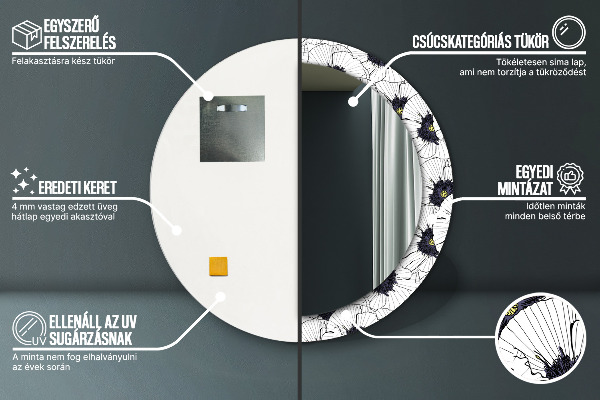 Kerek tükör díszítéssel Lineáris virágok kompozíciója