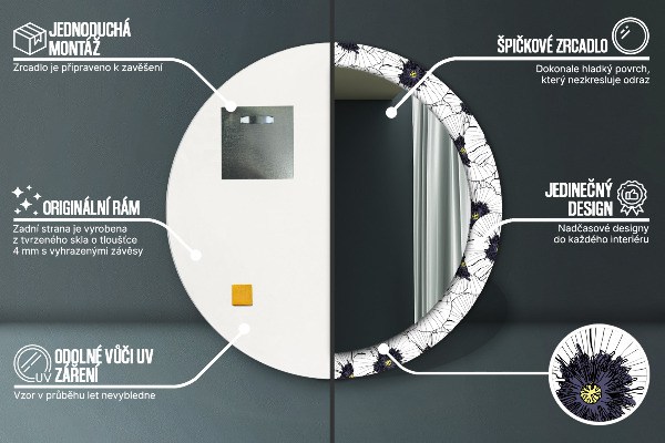 Kerek tükör díszítéssel Lineáris virágok kompozíciója