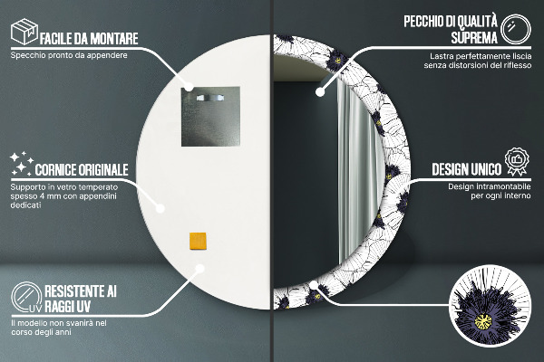 Kerek tükör díszítéssel Lineáris virágok kompozíciója