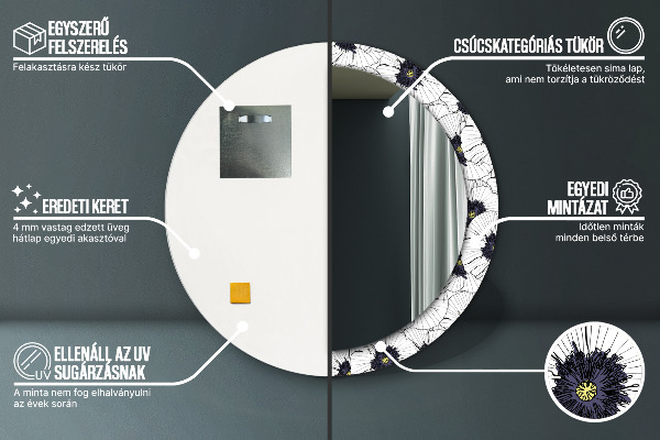 Kerek tükör díszítéssel Lineáris virágok kompozíciója