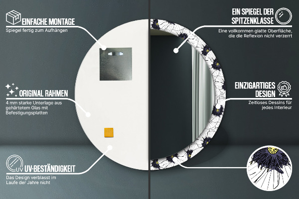 Kerek tükör díszítéssel Lineáris virágok kompozíciója