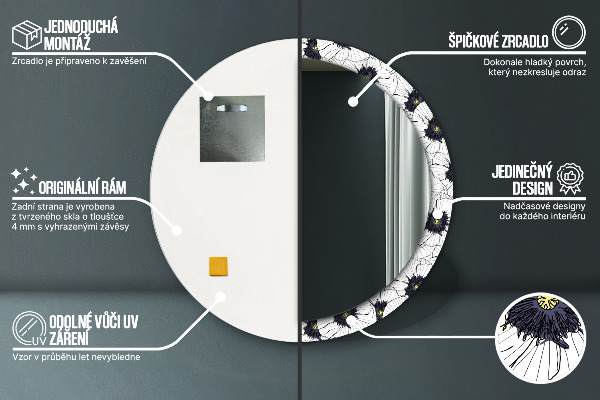 Kerek tükör díszítéssel Lineáris virágok kompozíciója