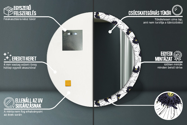 Kerek tükör díszítéssel Lineáris virágok kompozíciója