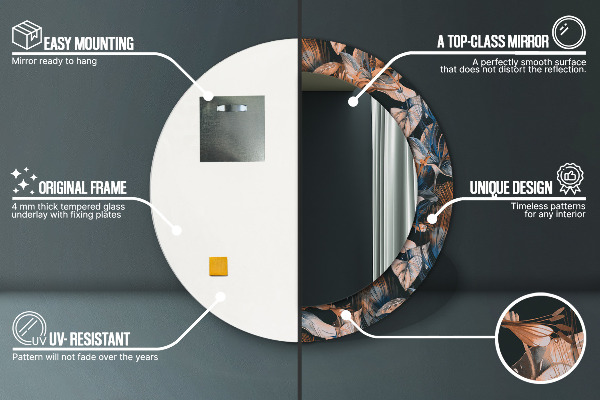 Kerek tükör fali dísz Sötét trópusi levelek