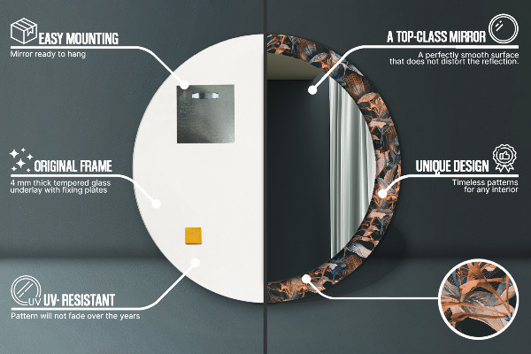 Kerek tükör fali dísz Sötét trópusi levelek