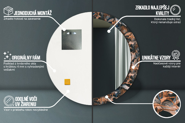 Kerek tükör fali dísz Sötét trópusi levelek