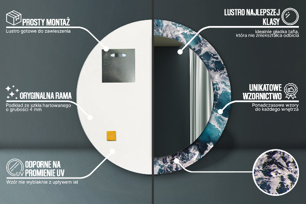 Kerek tükör díszítéssel Viharos tenger