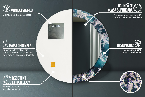 Kerek tükör díszítéssel Viharos tenger