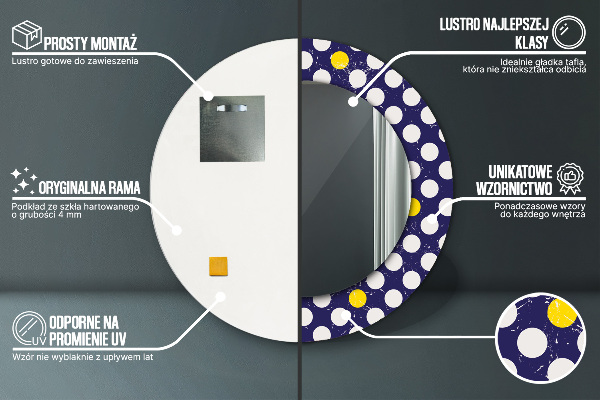 Kerek tükör keret nyomtatással Retro pöttyös