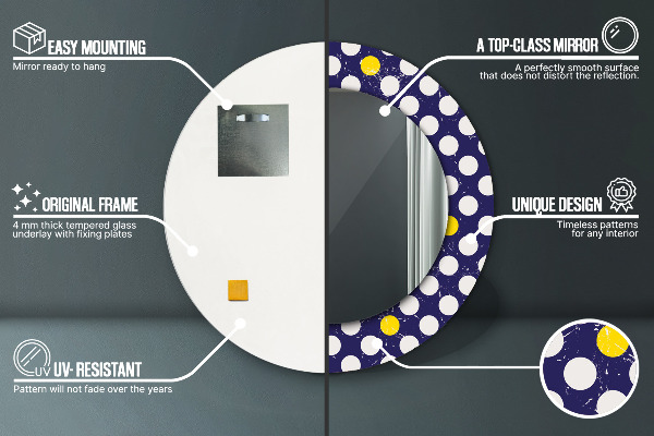 Kerek tükör keret nyomtatással Retro pöttyös