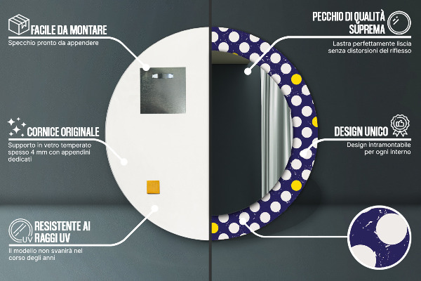 Kerek tükör keret nyomtatással Retro pöttyös