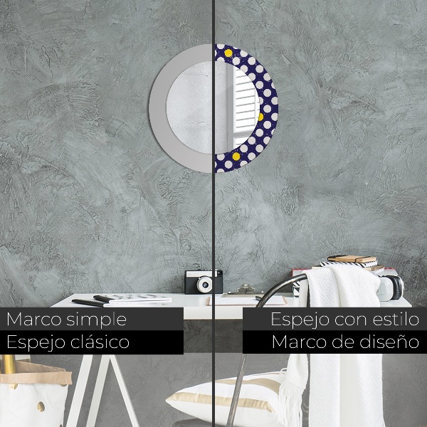 Kerek tükör keret nyomtatással Retro pöttyös