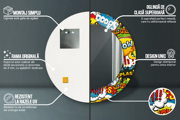 Kerek díszes tükör Képregény stílusú minta