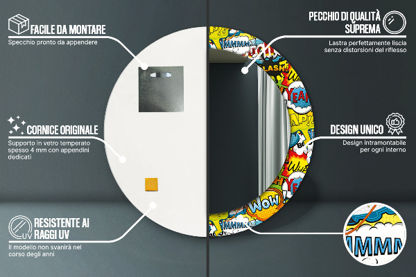 Kerek díszes tükör Képregény stílusú minta