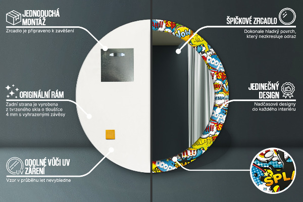 Kerek díszes tükör Képregény stílusú minta
