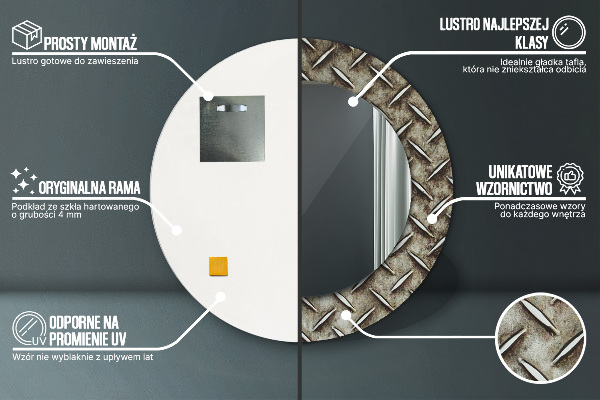 Kerek tükör fali dísz Acél textúra