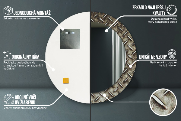 Kerek tükör fali dísz Acél textúra