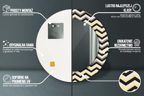 Kerek tükör díszítéssel Cikcakk minta