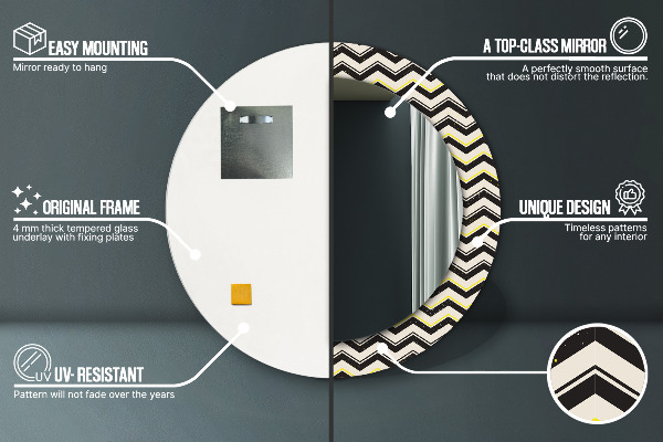 Kerek tükör díszítéssel Cikcakk minta