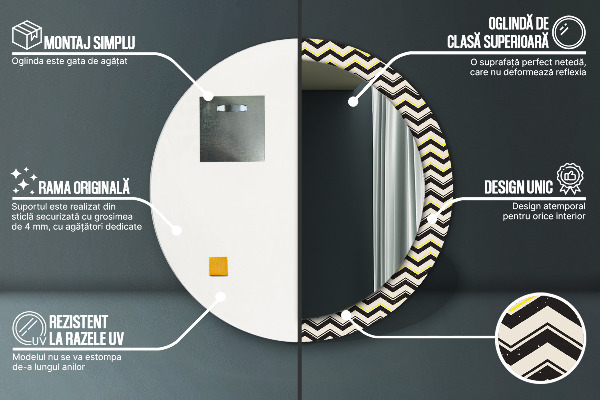 Kerek tükör díszítéssel Cikcakk minta