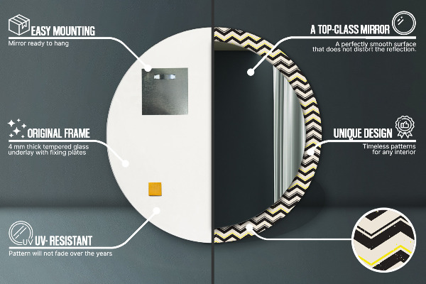 Kerek tükör díszítéssel Cikcakk minta