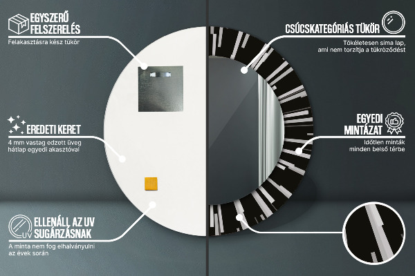 Kerek tükör keret nyomtatással Ragyogó kompozíció