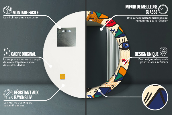 Kerek tükör nyomtatott kerettel Pop art stílus