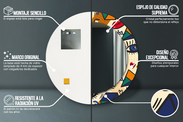 Kerek tükör nyomtatott kerettel Pop art stílus