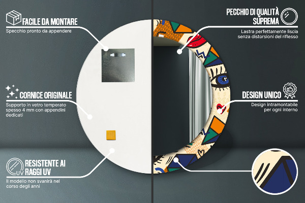 Kerek tükör nyomtatott kerettel Pop art stílus