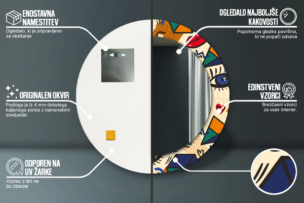 Kerek tükör nyomtatott kerettel Pop art stílus