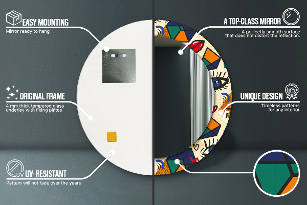 Kerek tükör nyomtatott kerettel Pop art stílus