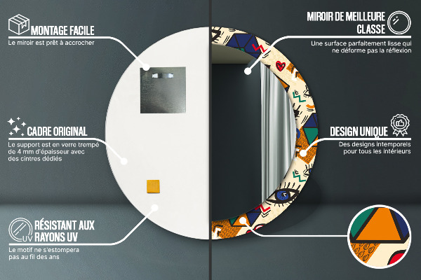 Kerek tükör nyomtatott kerettel Pop art stílus