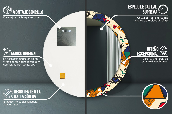 Kerek tükör nyomtatott kerettel Pop art stílus