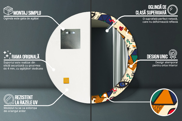 Kerek tükör nyomtatott kerettel Pop art stílus