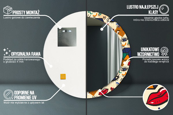 Kerek tükör nyomtatott kerettel Pop art stílus