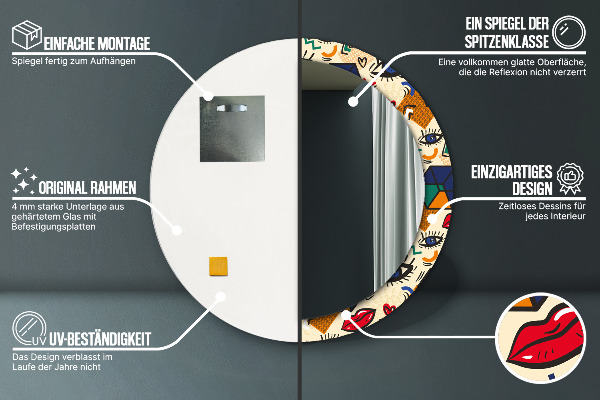 Kerek tükör nyomtatott kerettel Pop art stílus