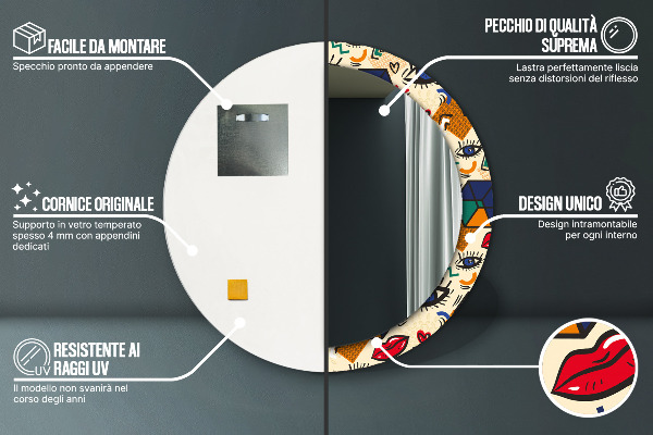 Kerek tükör nyomtatott kerettel Pop art stílus