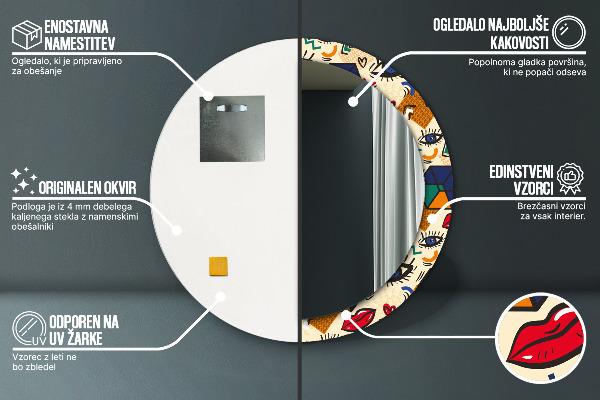 Kerek tükör nyomtatott kerettel Pop art stílus