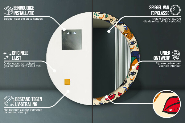 Kerek tükör nyomtatott kerettel Pop art stílus