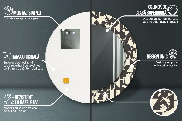 Kerek díszes tükör Absztrakt tipográfia