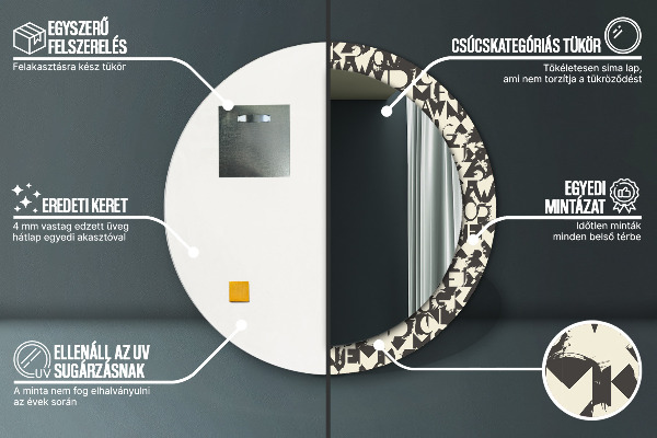 Kerek díszes tükör Absztrakt tipográfia