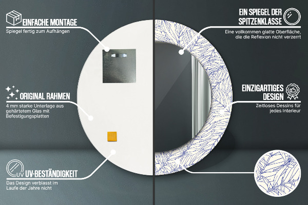 Kerek tükör díszítéssel Trópusi pálma countur