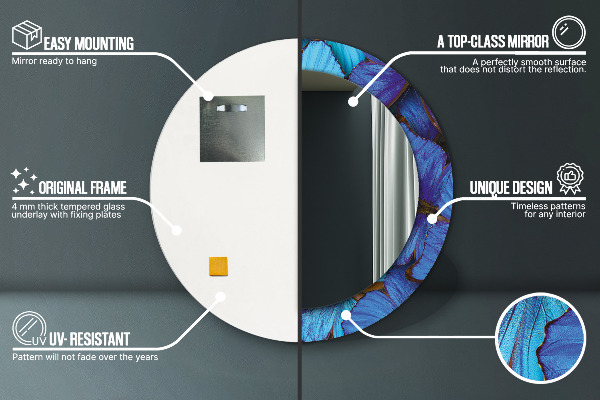 Kerek tükör fali dísz Kék és zöld pillangó