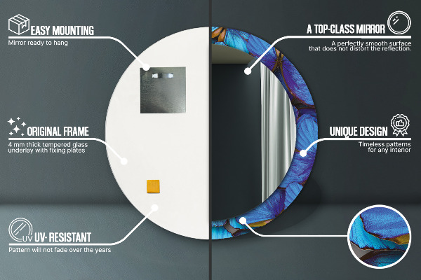 Kerek tükör fali dísz Kék és zöld pillangó