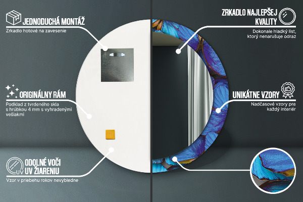 Kerek tükör fali dísz Kék és zöld pillangó