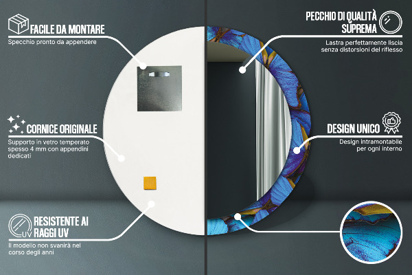 Kerek tükör fali dísz Kék és zöld pillangó