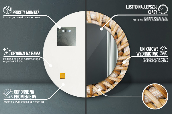 Kerek dísztükör Természetes fonat